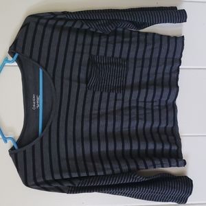 Calvin Klein Womens S Gray Stripe 3/4 Sleeve Crop Top